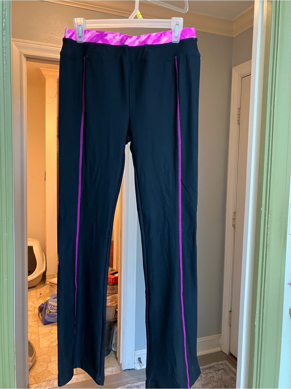 Black Track Joggers with Pink Waistband and Pink Stripe